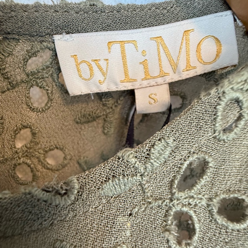 byTimo Slub Green Khaki Tiered Eyelet Lace Mini Dress NWT - Picture 7 of 8